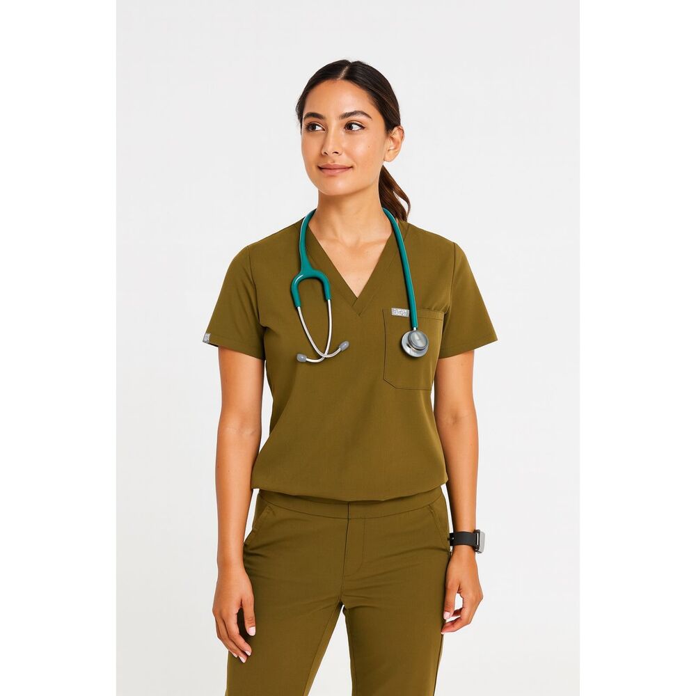 Figs Technical Collection Green Short Sleeve Scrub Top Women's Size Small